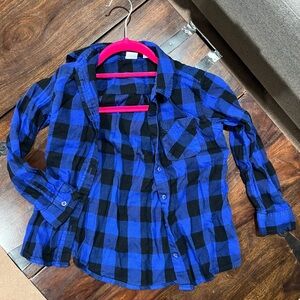 GAP Kids Blue and Black Plaid Button Down Shirt